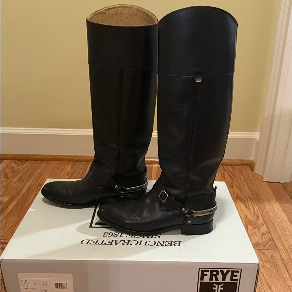Frye Black Leather Heeled Boots